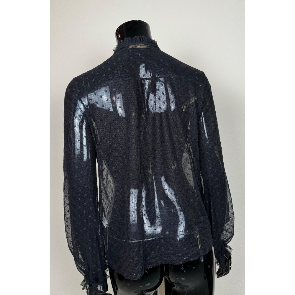 Hesperus Sheer Mesh Blouse Women L Black Swiss Dot Ruffle Victorian Style Top - Picture 7 of 10
